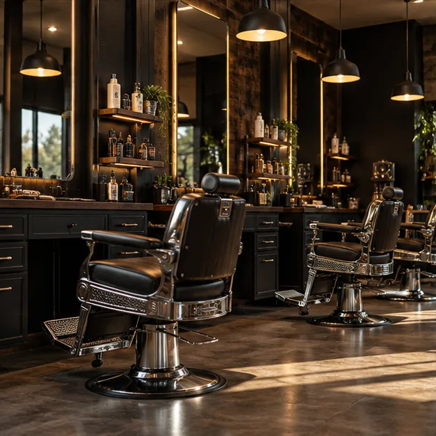 Interior de barbería de estilo cálido e industrial