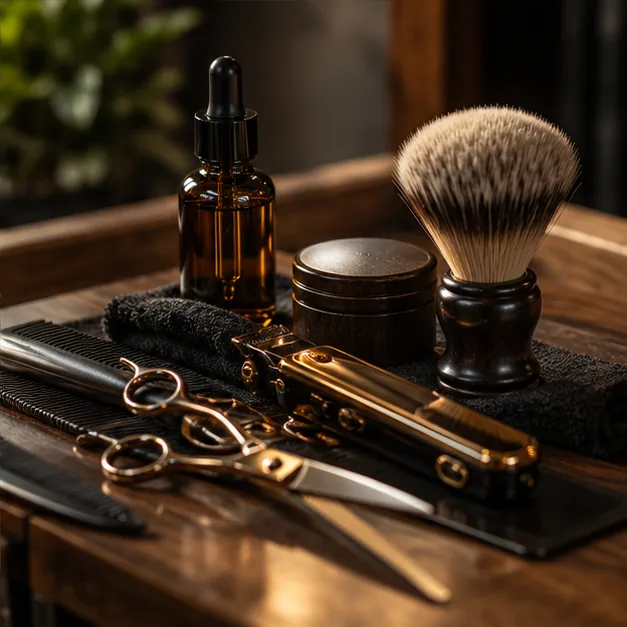 Detalle ilustrativo de utensilios de barbería