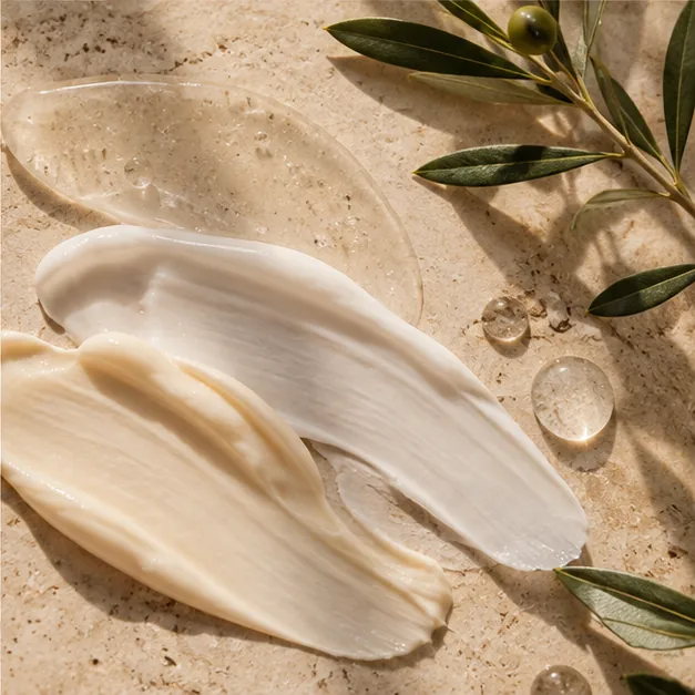 Textura de crema cosmética en una superficie natural